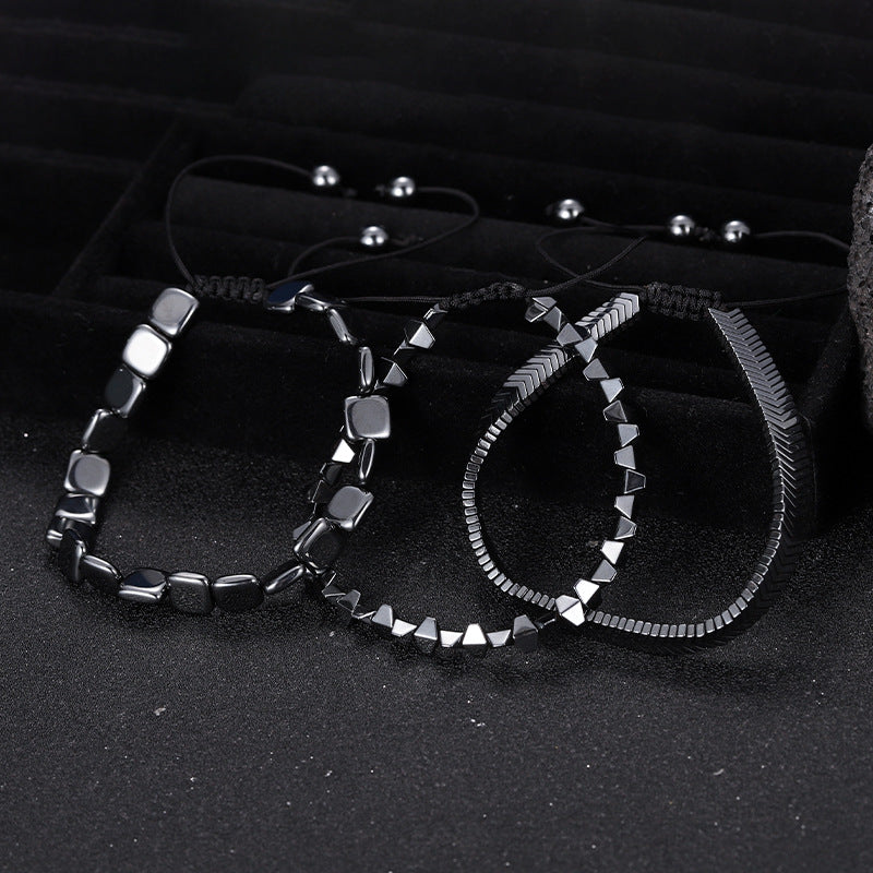 Black Obsidian Geometric Arrow Braided Bracelet with Adjustable Magnetic Beads