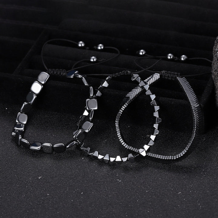 Black Obsidian Geometric Arrow Braided Bracelet with Adjustable Magnetic Beads