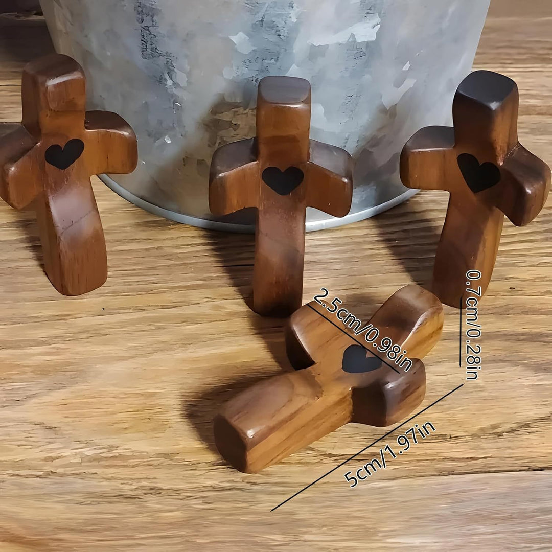 Minimalist Walnut Palm Cross Set – Handheld Cross & Necklace