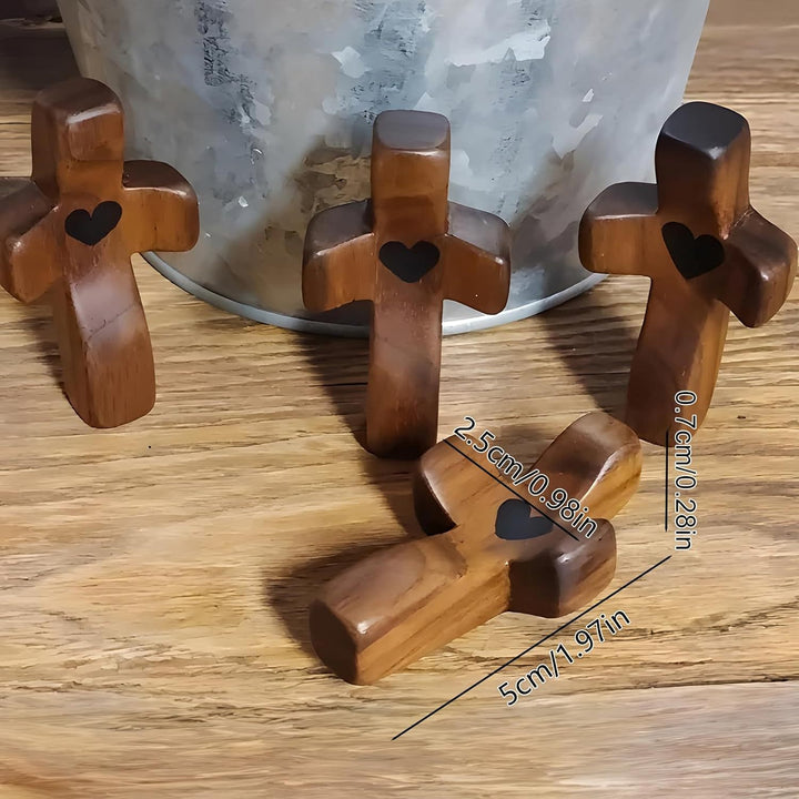 Minimalist Walnut Palm Cross Set – Handheld Cross & Necklace