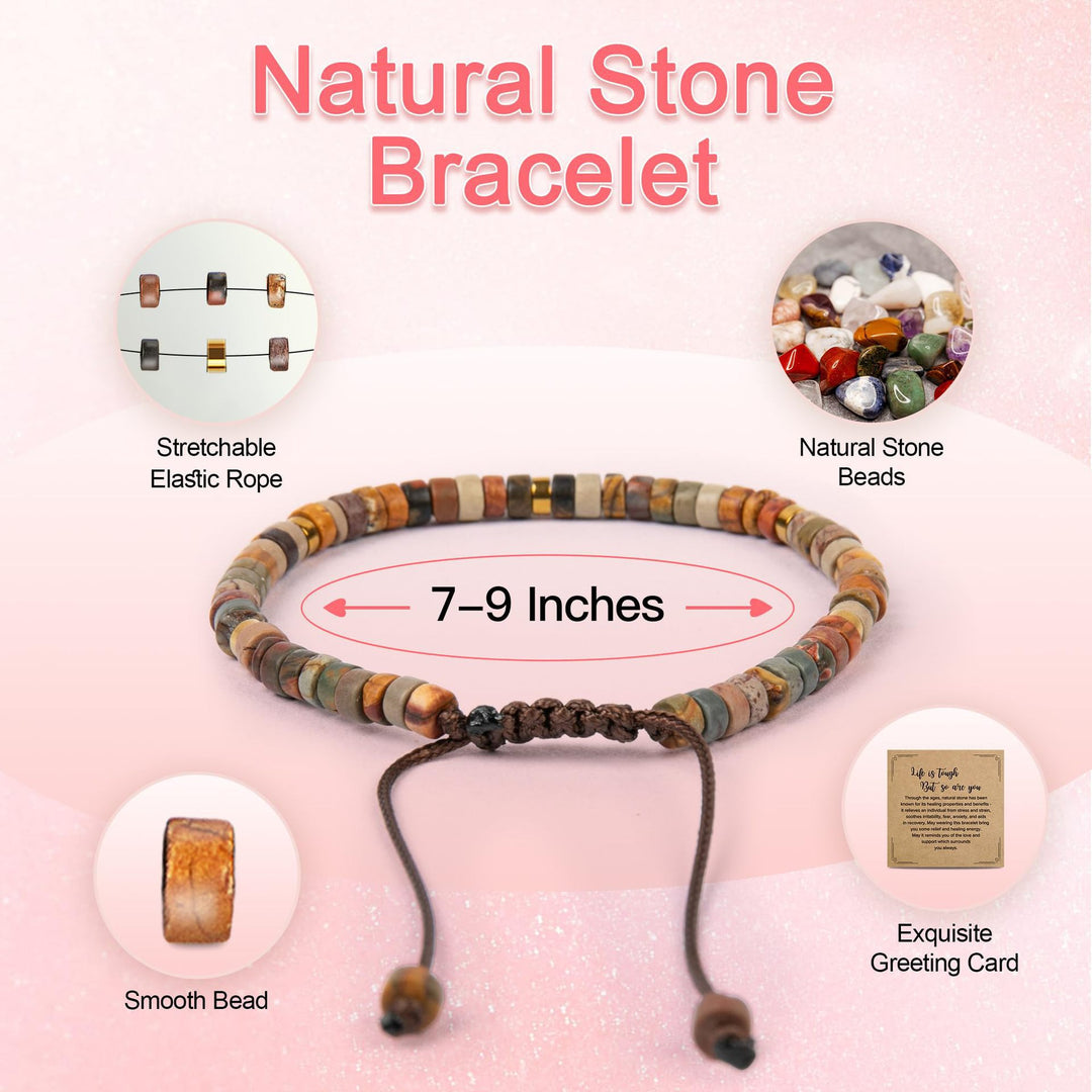 Thanksgiving Gift – 4mm Natural Stone Braided Bracelet with Greeting Card (Adjustable)