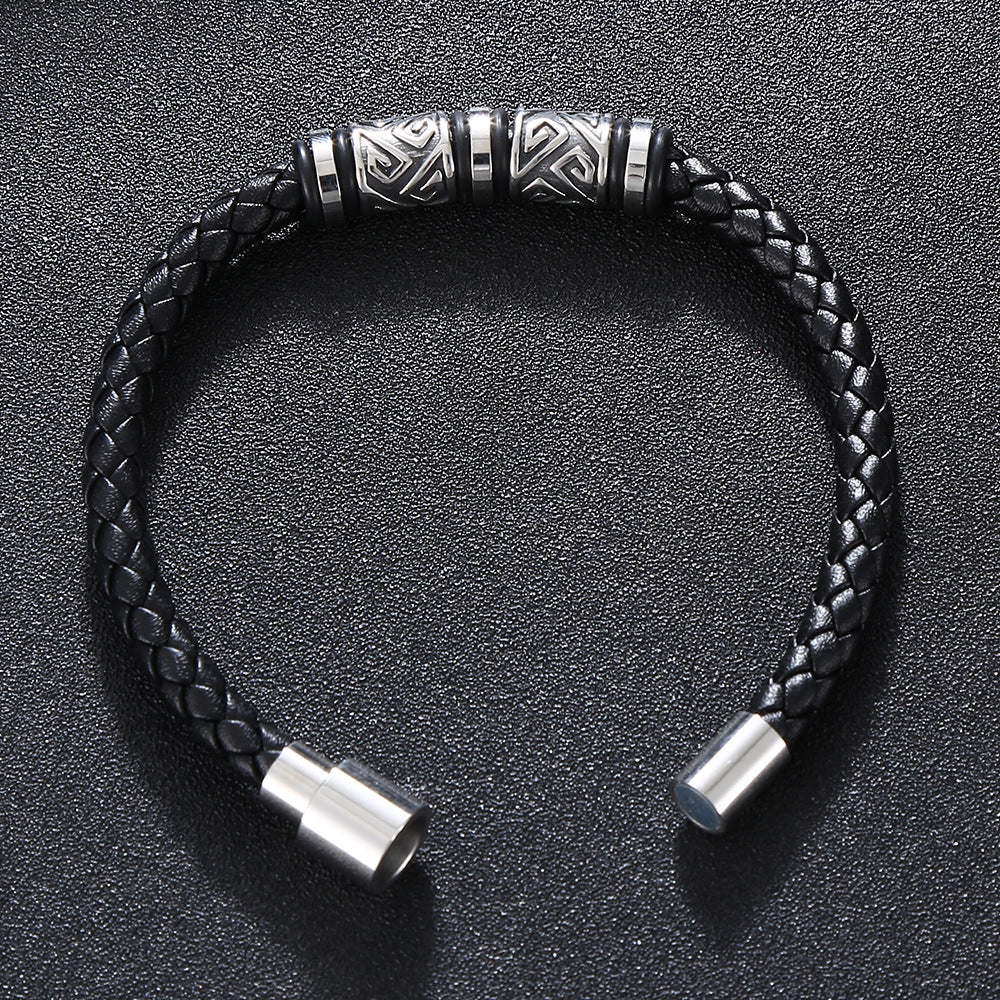 Titanium Steel & Genuine Leather Braided Bracelet · Trendsetter Essential