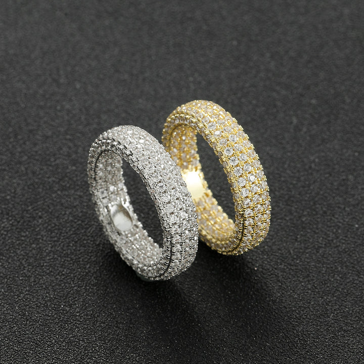 Full Zircon Hip-Hop Sterling Silver Ring · 18K Gold Plated 6mm Band