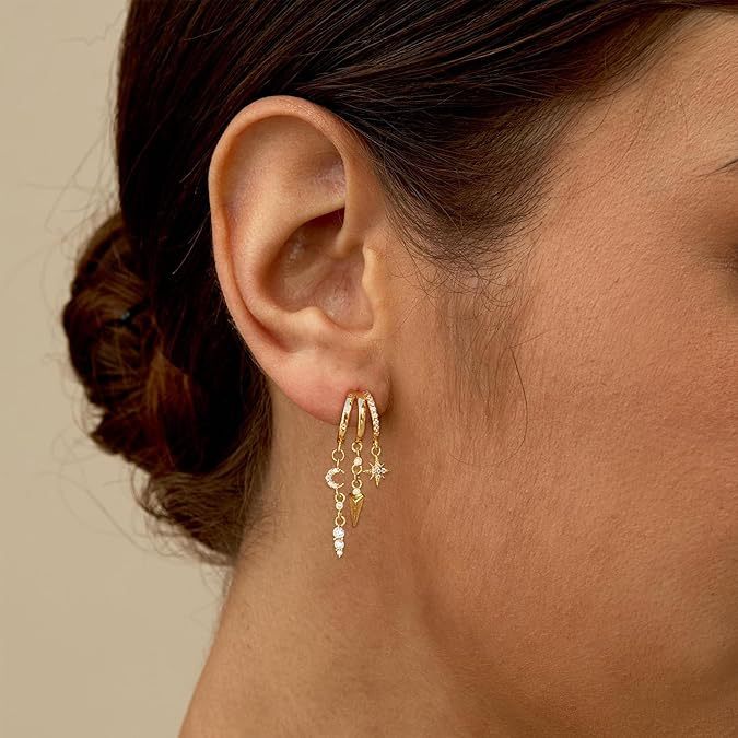 S925 Sterling Silver 18K Gold-Plated Irregular Tassel Zircon Hoop Earrings