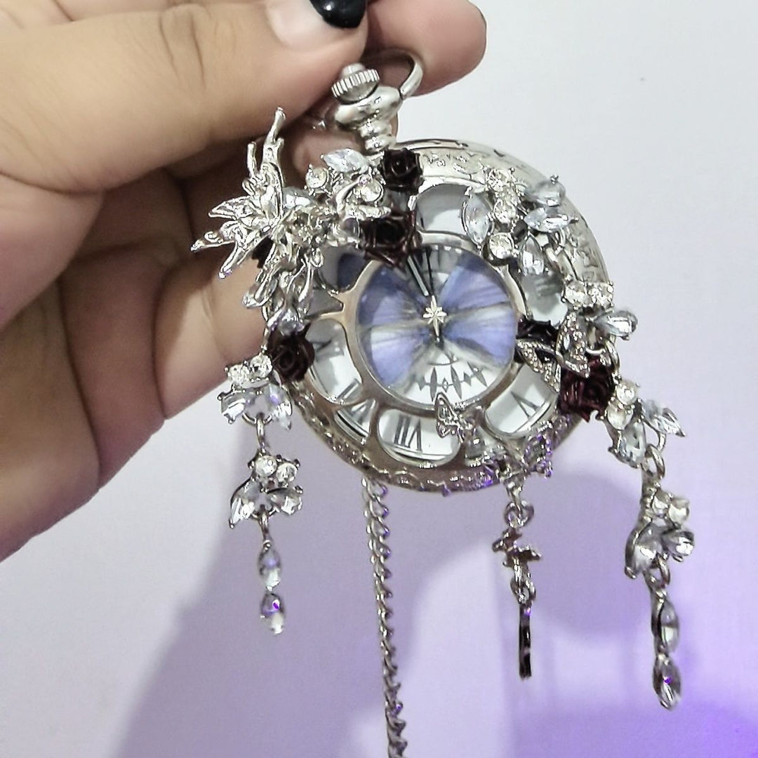 Luxury Movable Purple Willow Gray Butterfly Pocket Watch - Thanksgiving Gift for Best Friends & Couples