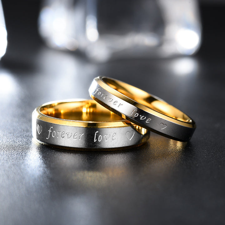 Sterling Silver Plated 18K Gold FOREVER LOVE Oblique Edge Two-Tone Couple Rings - Eternal Matching Rings