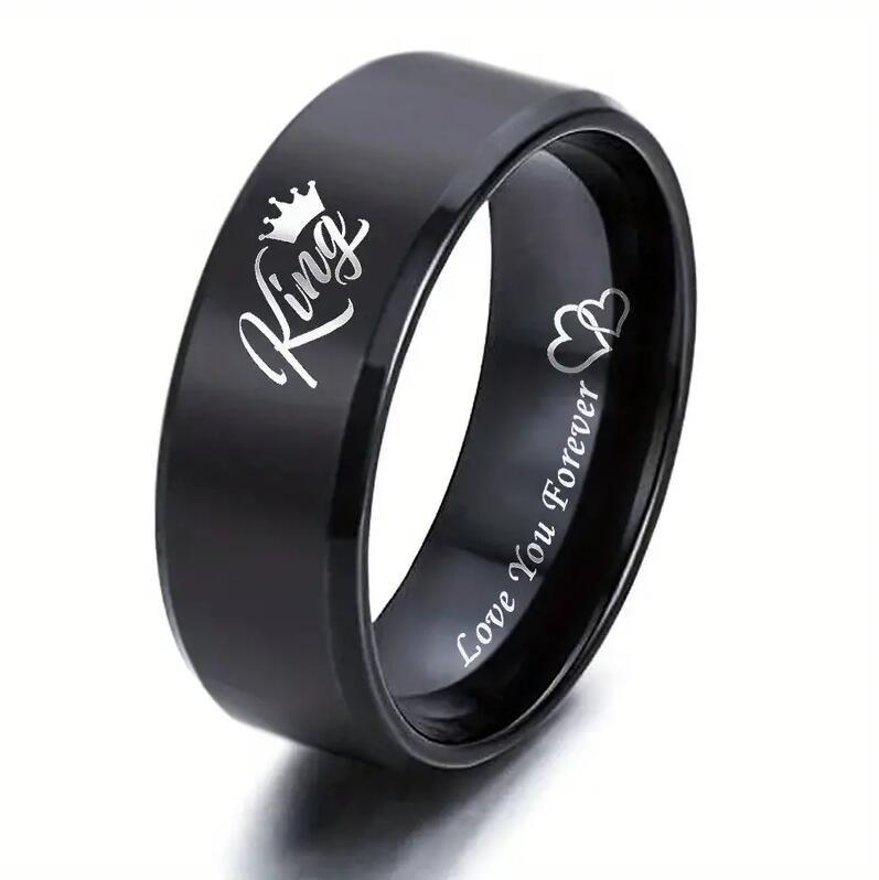 King & Queen Black Couple Rings - Eternal Love Titanium Steel Matching Rings