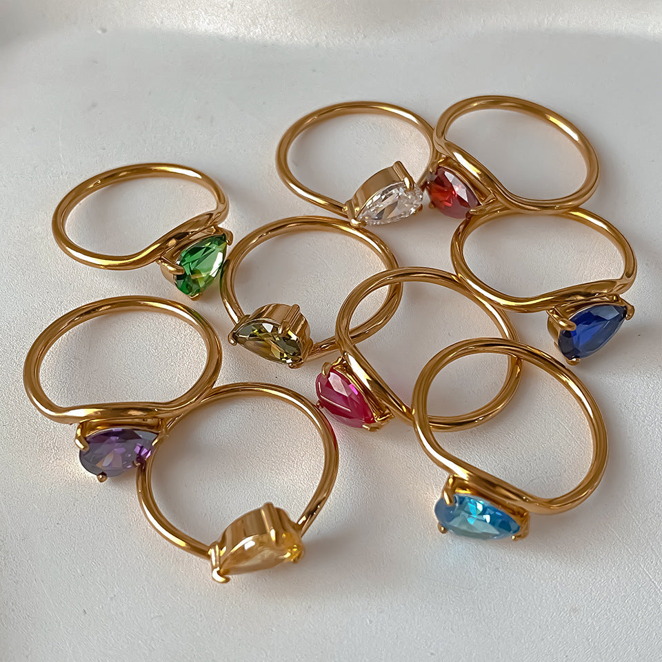 Luxury Birthstone Colored Zircon Sterling Silver Plated 14K Gold Ring - Elegant Versatile Women's Band