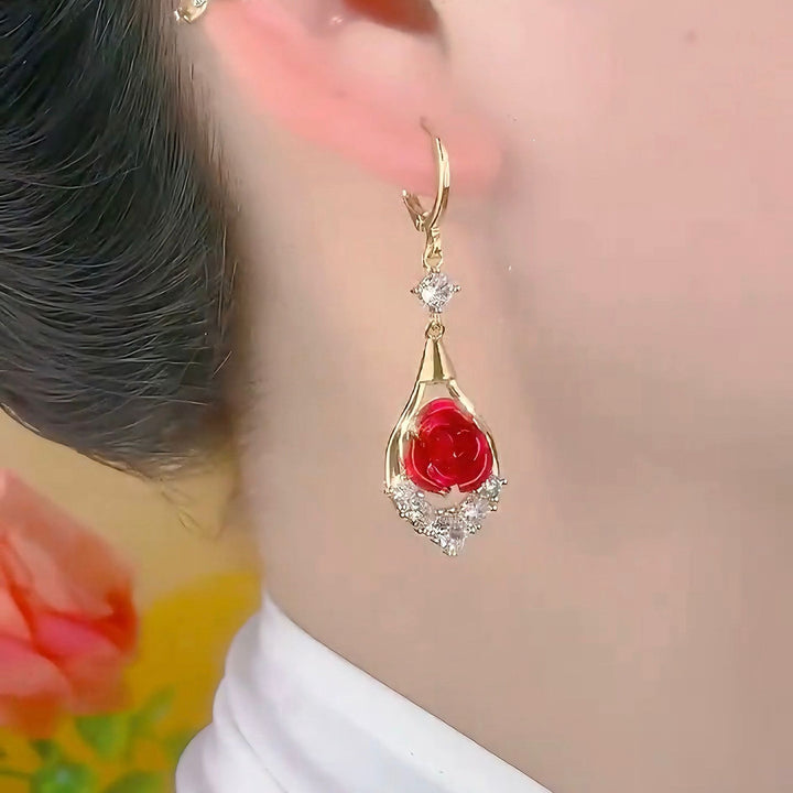 925 Sterling Silver Red, Blue & Purple Rose Earrings