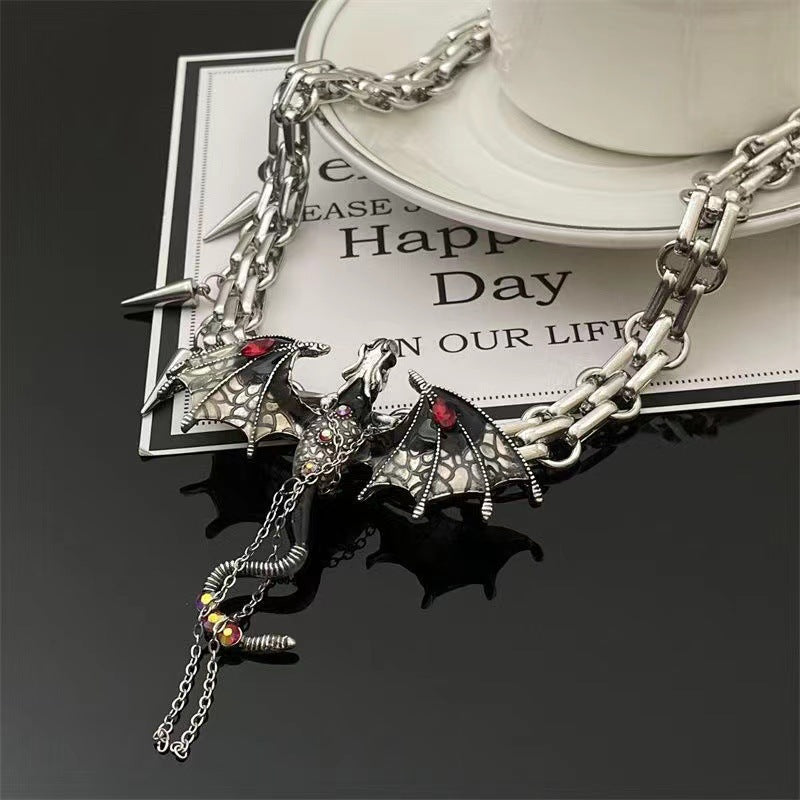 Gothic Y2K Heavy-Duty Black Red Thorn Dragon Chocker