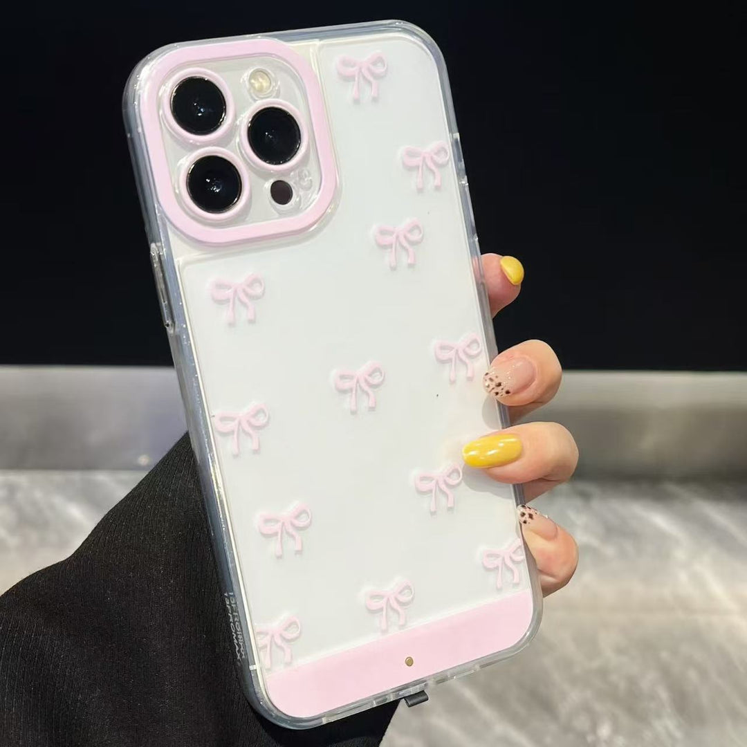 iPhone Series Compatible Pink & White Bowknot Voice-Activated LED Phone Case