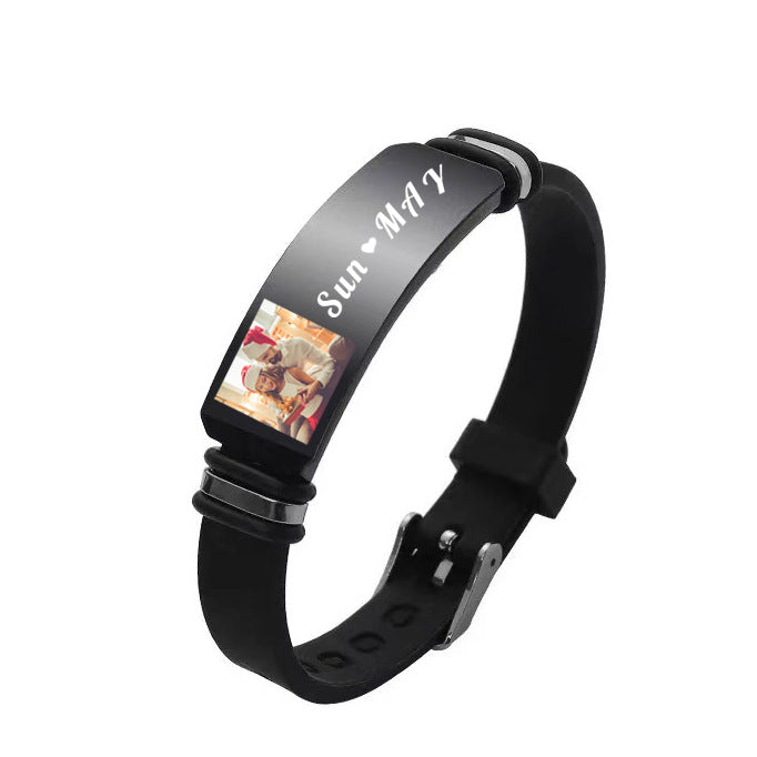 Valentine's Day Custom Photo & Engraved Silicone Titanium Steel Bracelet - Personalized Couple Birthday Gift Bangle