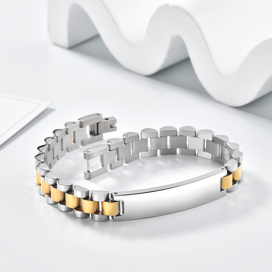 Business Fashion Titanium Steel Curved Plate Bracelet (Engravable Couple Style)