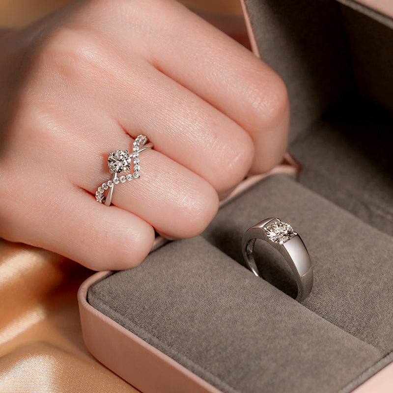 Crown of Love Couple Rings (Four-Prong 1-Carat Diamond Open Wedding Rings)
