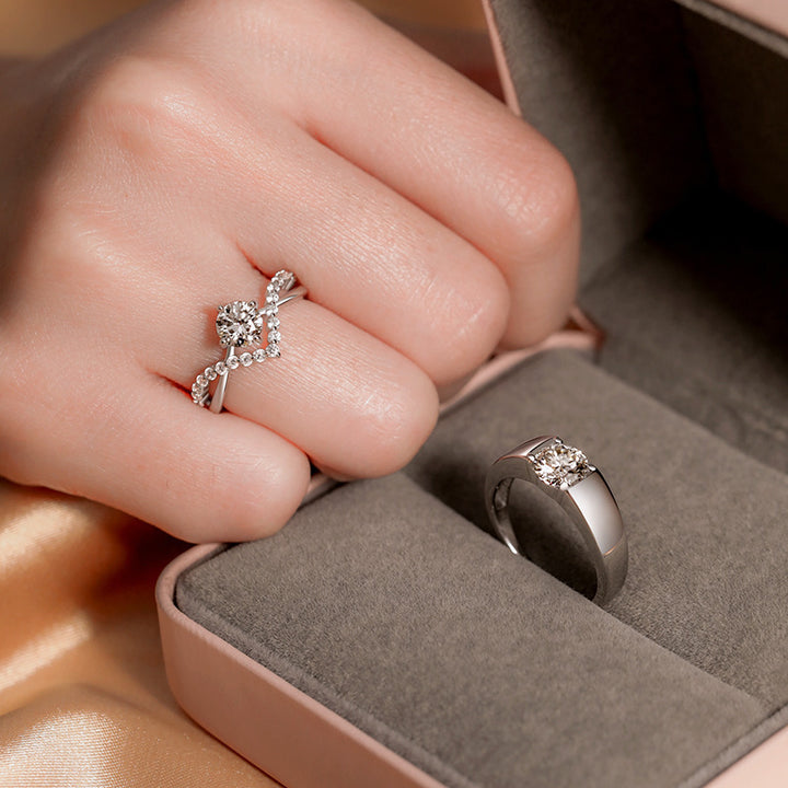 Crown of Love Couple Rings (Four-Prong 1-Carat Diamond Open Wedding Rings)