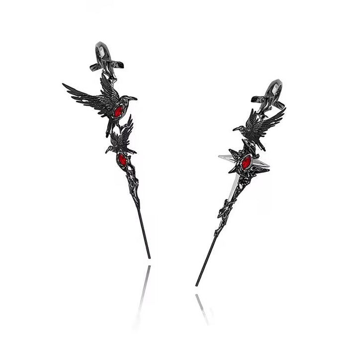 Black Raven and Red Heart Gothic Earrings Set