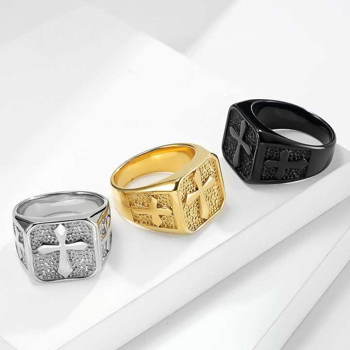 Cross Embossed Multi-Color Men's Ring