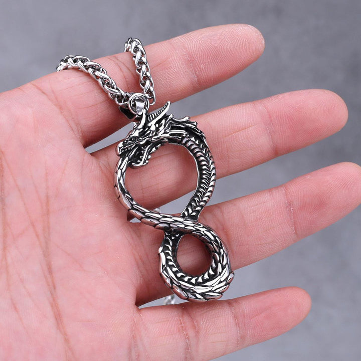 Bold Viking Infinity Dragon Titanium Steel Pendant Necklace (Dual-Tone Retro Style)