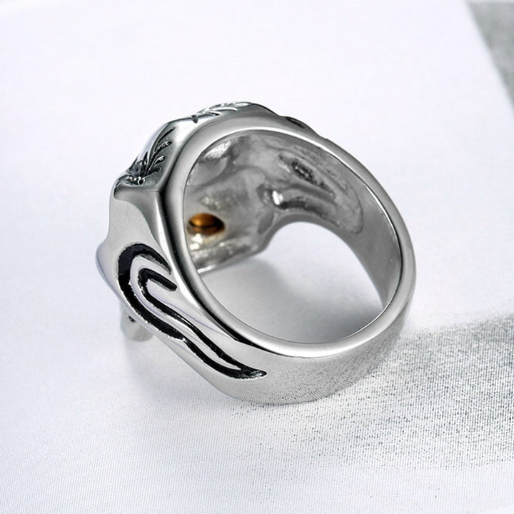 Retro One-Eyed Dragon Pipe Skull Ring (Men's Diamond-Inlaid Bold Band)