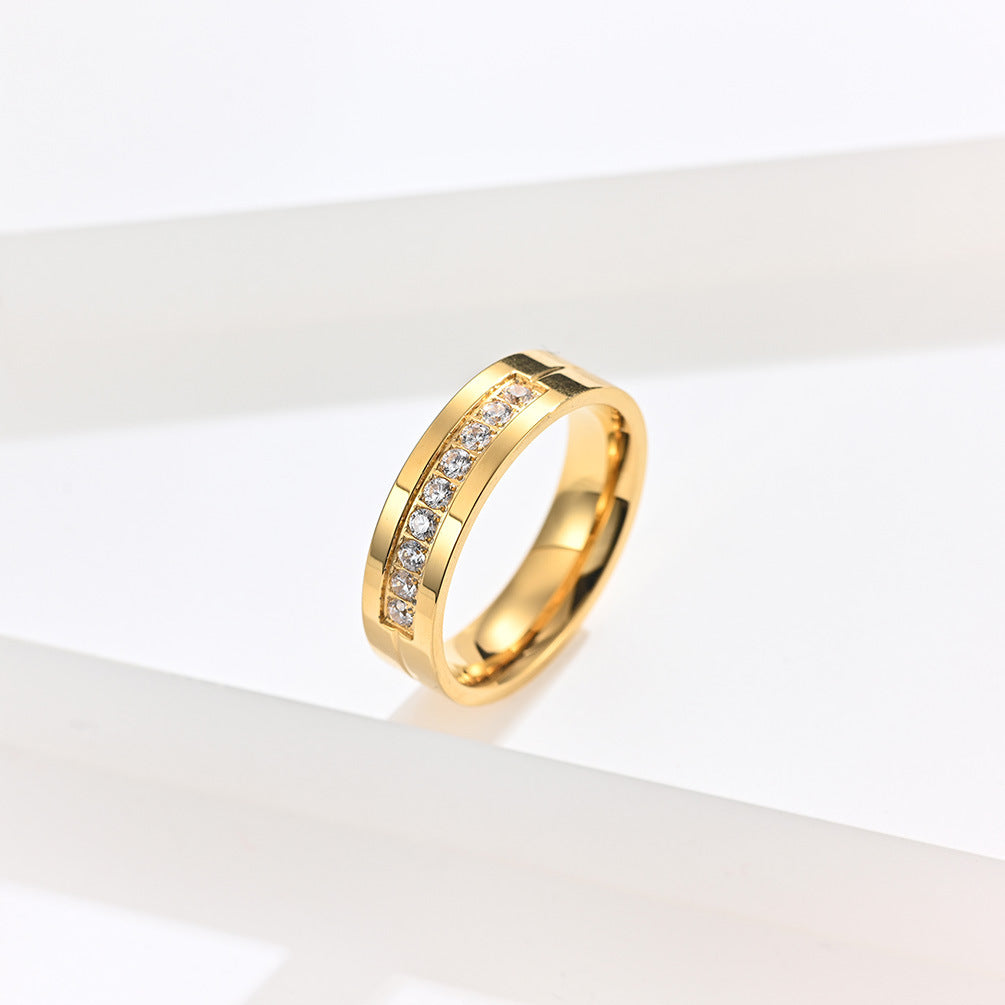 Gold-Plated Diamond-Inlaid Couple Rings (Light Luxury Minimalist Marriage Style)