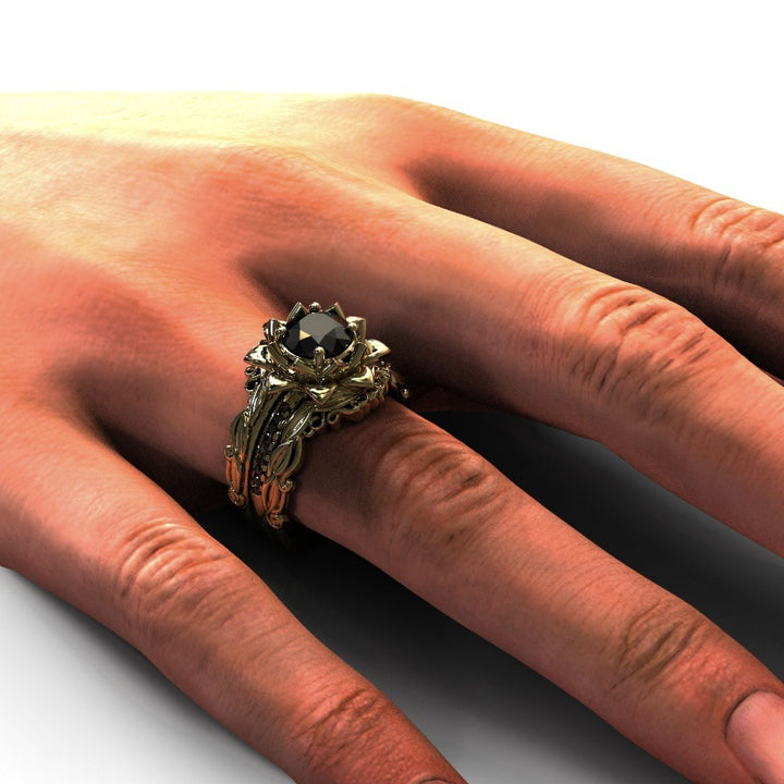 Rose Black Diamond 3-Piece Ring Set