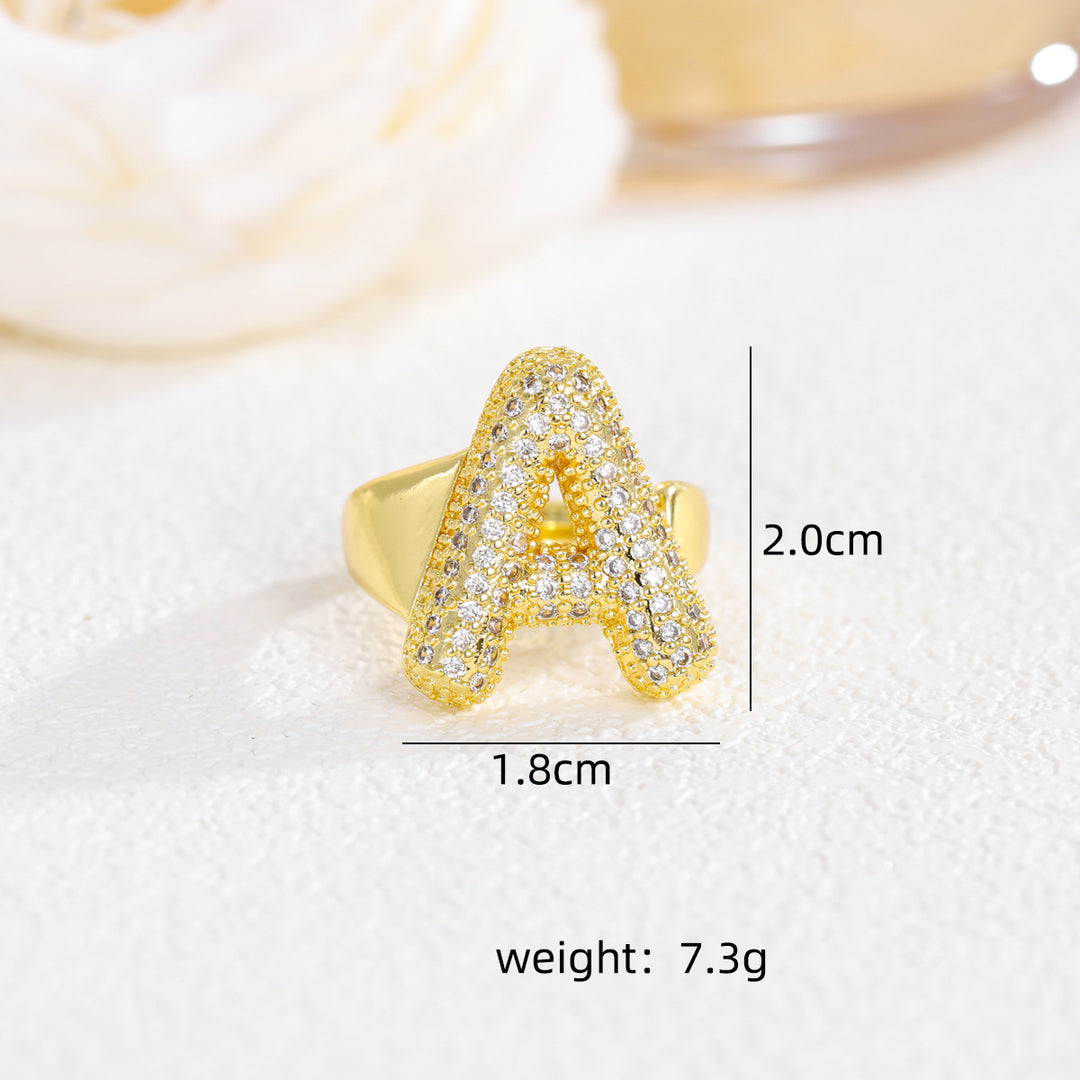 Bubble Letter Full-diamond Open Ring