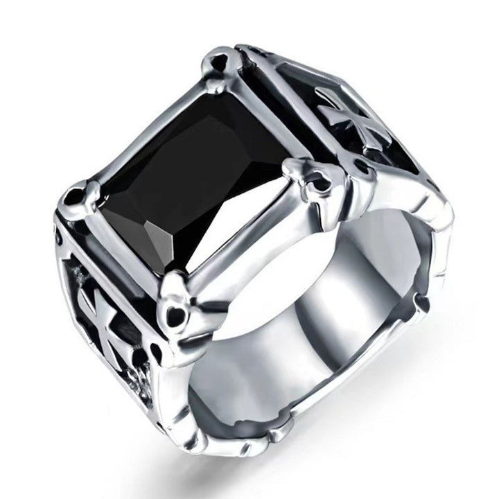 Gothic Cross Gemstone Stainless Steel Ring