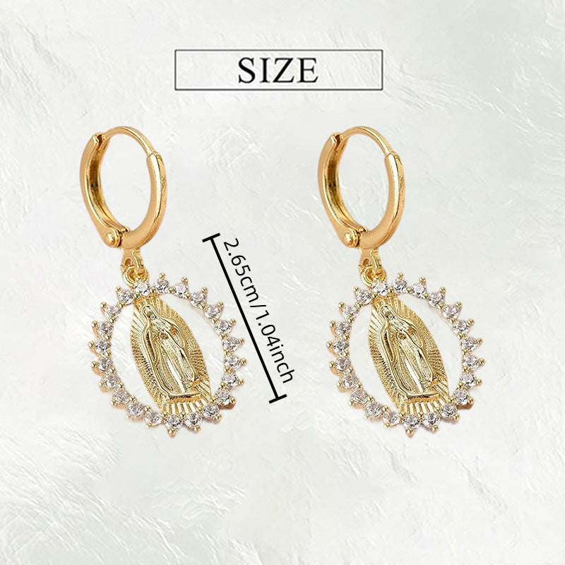 18K Gold-Plated Sterling Silver Diamond-Inlaid Virgin Mary Earrings