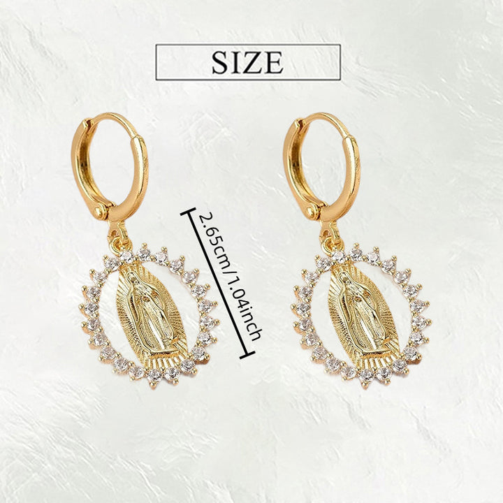 18K Gold-Plated Sterling Silver Diamond-Inlaid Virgin Mary Earrings