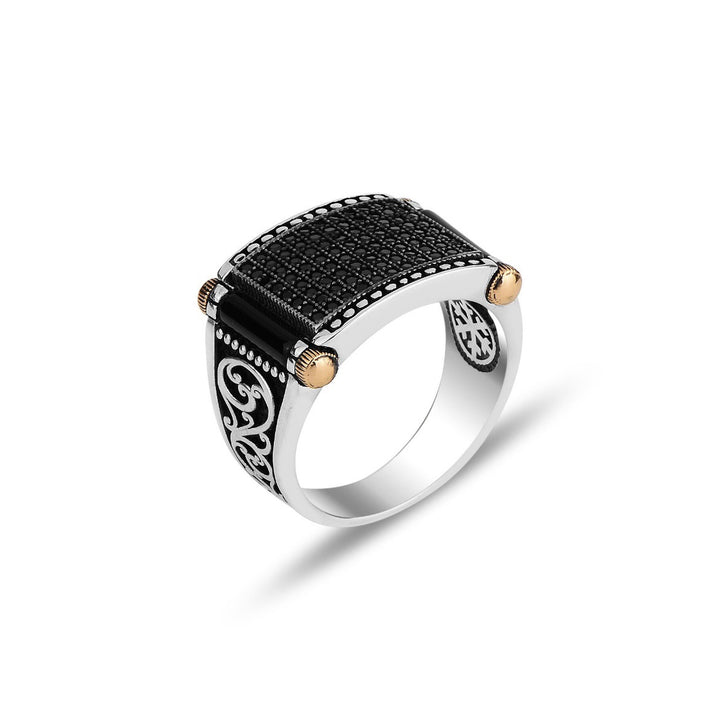 Full-Diamond Gear Men's Bold Retro Ring (Dark Light Luxury Style)