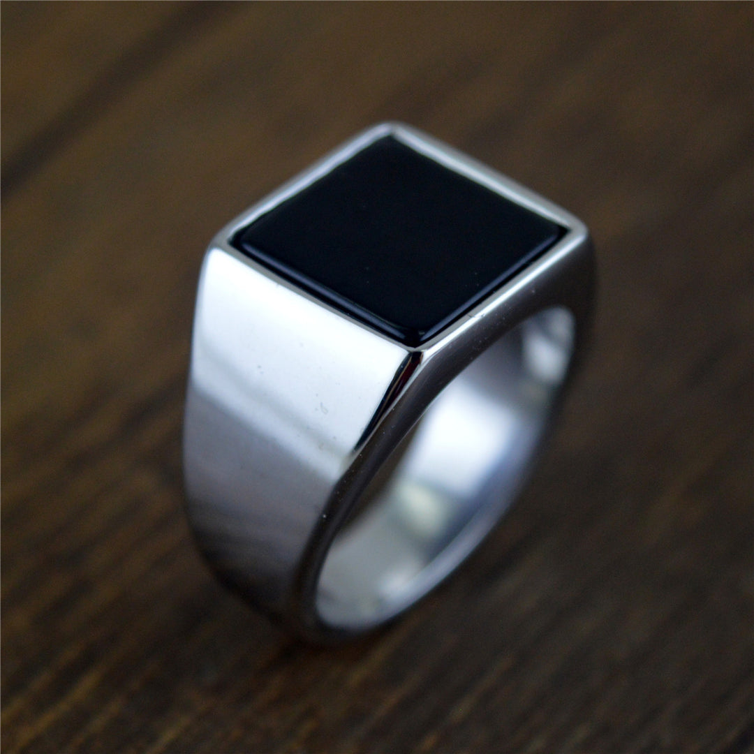 Titanium Steel Geometric Minimalist Square Oil-Drop Business Ring (Light Luxury Commuting Style)