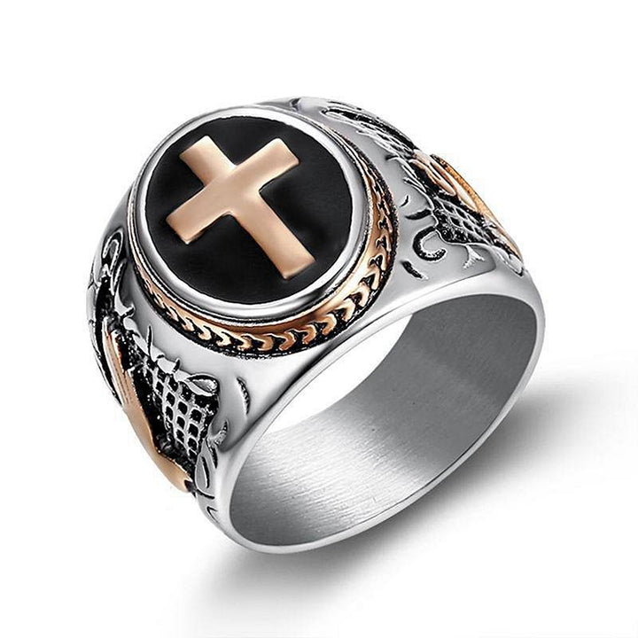Titanium Steel Cross Pattern Carved Ring (Christian Cultural Retro Style)