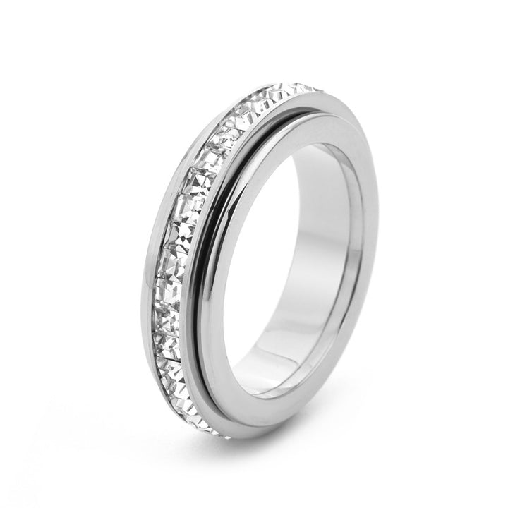 Double-Ring Diamond-Inlay Rotatable Ring Anxiety Ring (Light Luxury Commute Style Series)