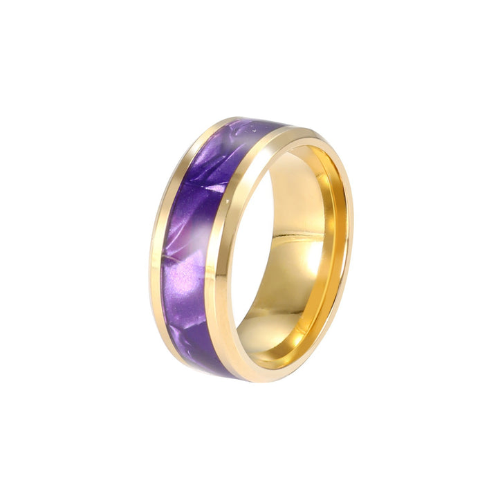 Titanium Steel Purple Pattern Contrast Ring (Iridescent Light Luxury Style)