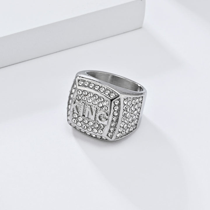 Titanium Steel Full-Moissanite "KING" Streetwear Ring (Hip-Hop Light Luxury Style)