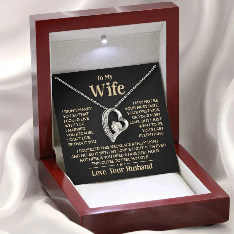 "To My Wife" Double Heart Diamond-Studded Necklace (Couple Memorial Confession Style)