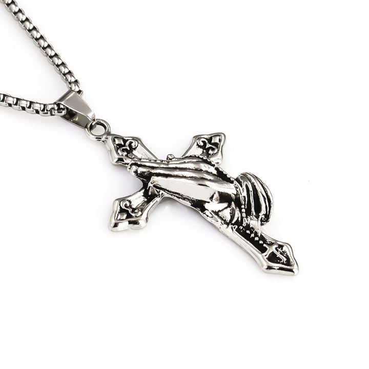 Titanium Steel Praying Hands Cross Necklace (Faith Retro Hardcore Style)