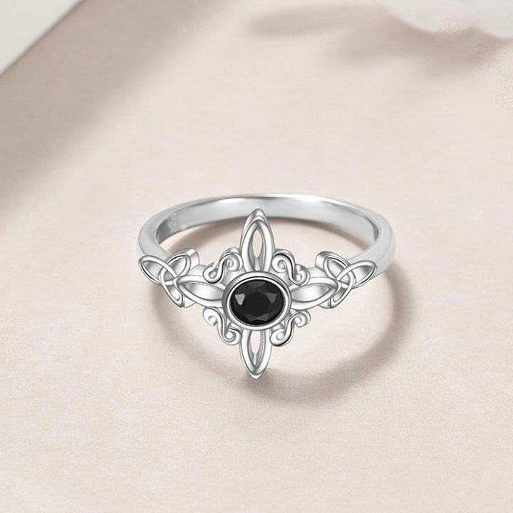 S925 Sterling Silver Black Agate Filigree Ring (Light Ancient Style Light Luxury Style)