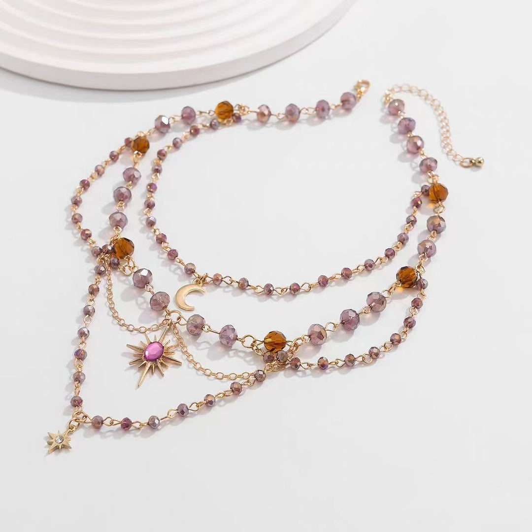Moon-Star Amethyst Multi-Layer Choker (Light Retro Mystical Style)