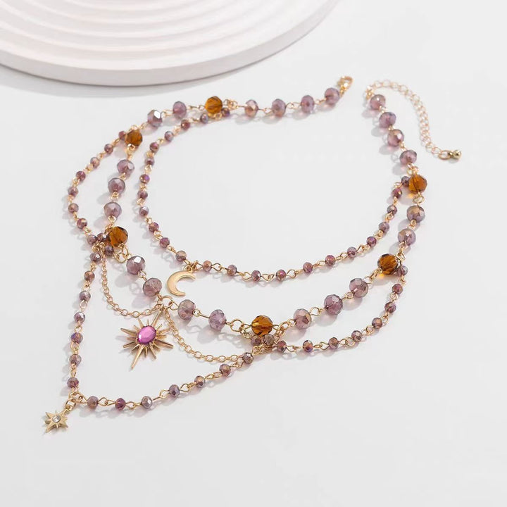 Moon-Star Amethyst Multi-Layer Choker (Light Retro Mystical Style)