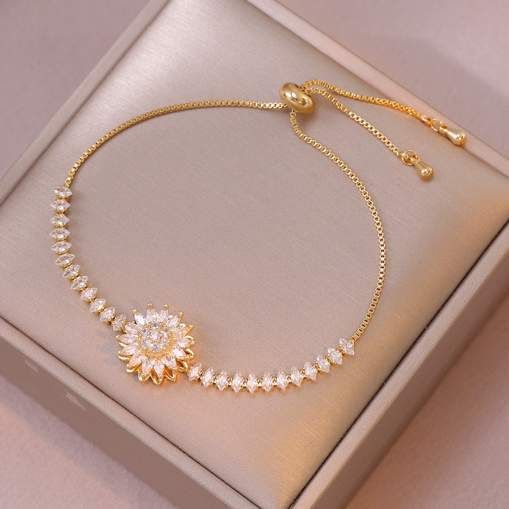 Sunflower Rotatable Jewelry Set with Diamond Inlay