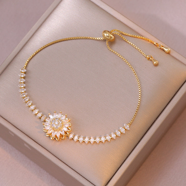 Sunflower Rotatable Jewelry Set with Diamond Inlay