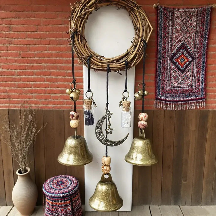 Woven Rattan Moon-Star Retro Wind Chime (Bohemian Ethnic Style)
