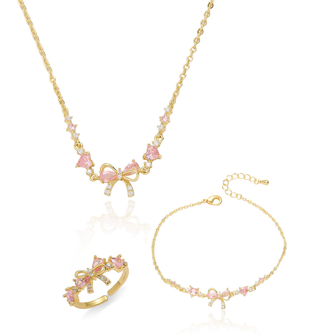 Bowknot Pink Diamond 3-Piece Jewelry Set (Sweet Element Style Series)
