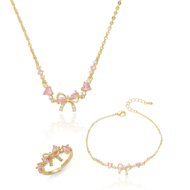 Bowknot Pink Diamond 3-Piece Jewelry Set (Sweet Element Style Series)