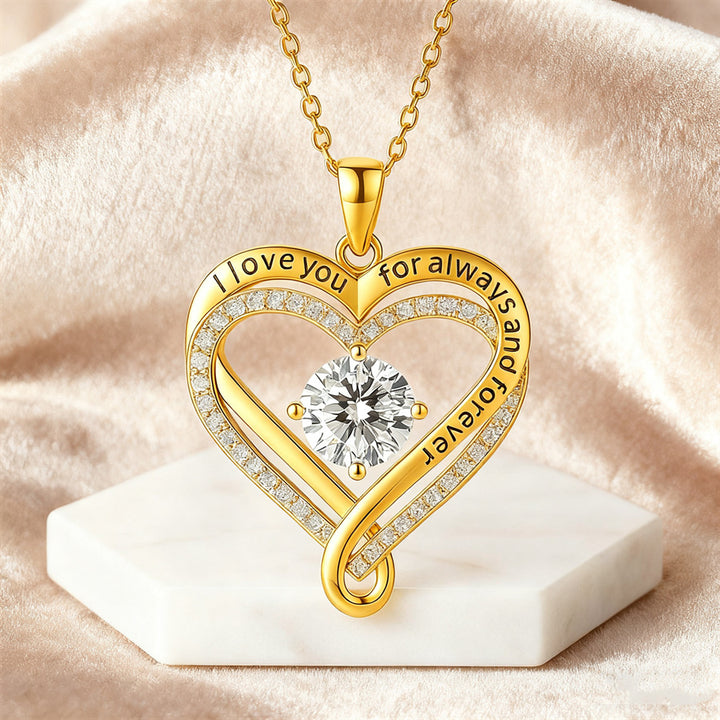 "To My Wife" Intertwined Double Heart Diamond-Inlay Necklace (Marriage Commemorative Style)