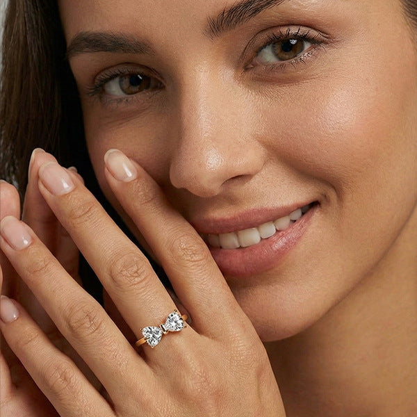 Double-Diamond Bowknot Ring (Sweet-Cool Light Luxury Style Series)