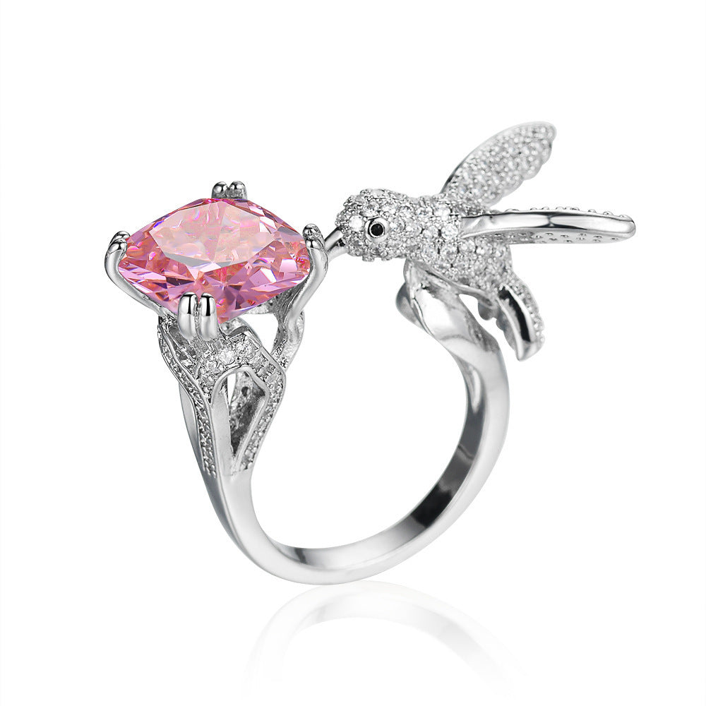 Multi-Color Diamond Hummingbird Open Ring (Gorgeous & Agile Style Series)