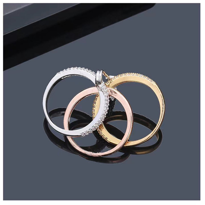 Full-Diamond Safety Pin Triple-Layer Stacking Ring (Edgy Light Luxury Style Series)