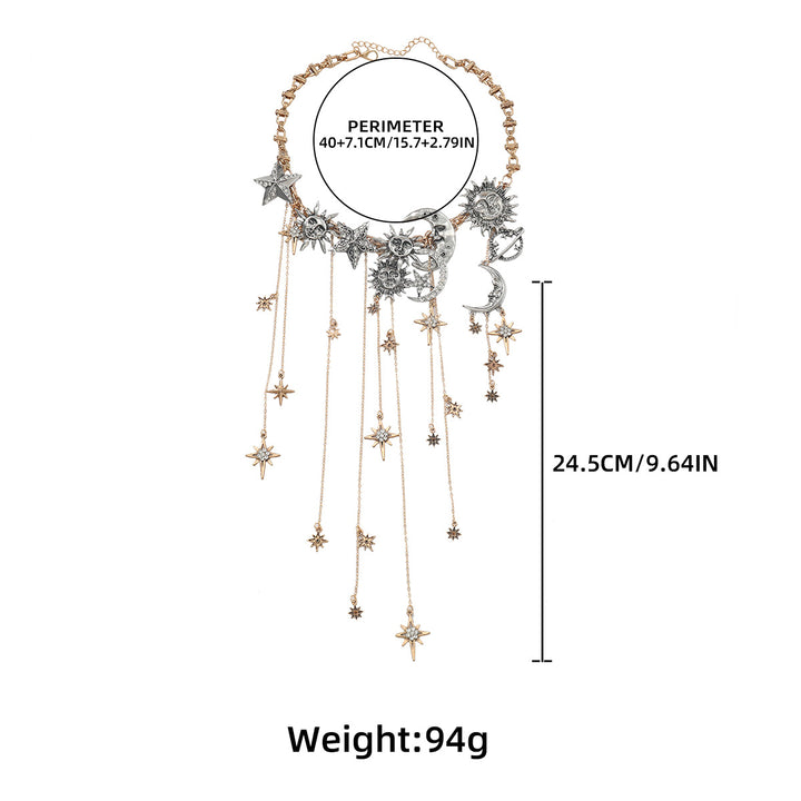 Sun-Moon-Star Gold-Silver Color-Block Tassel Necklace (Cosmic Romantic Style Series)